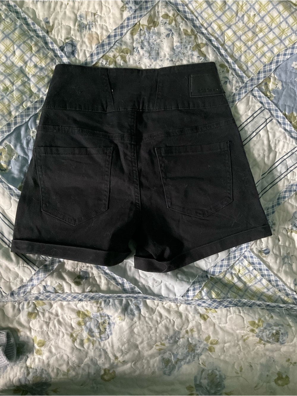 Women's High-Waist Black Denim Shorts - Picture 2 of 5